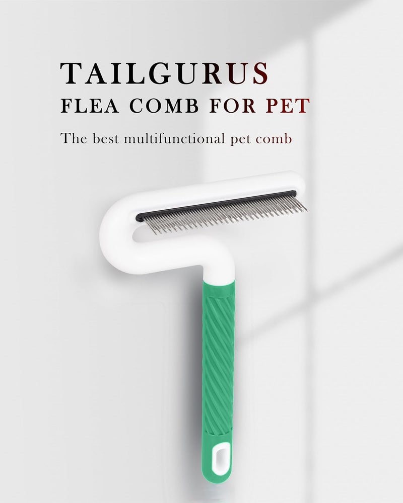 TailGurus Pet Flea Comb for Dogs & Cats - Grooming Tool with Long & Short Steel Teeth, Safely Removes Tangles and Knots, Gentle Detangling Brush for Pet Hair (TG2043)(Green) - Image 2